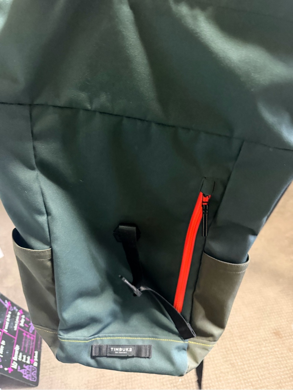 Timbuk2 Dark Green Roll-Top Backpack with Red Zip